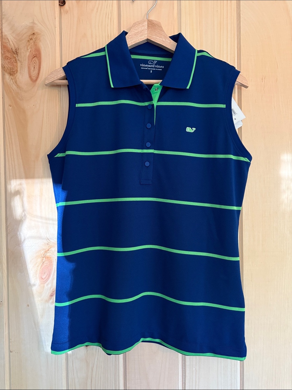 NWT Vineyard Vines Necker Island Sleeveless Polo - Navy/Green Stripe - Small